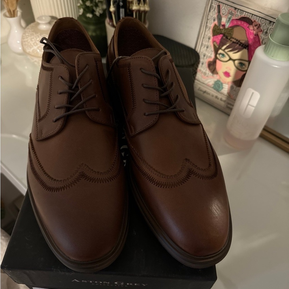 Aston Grey Classic Brown Leather Oxfords